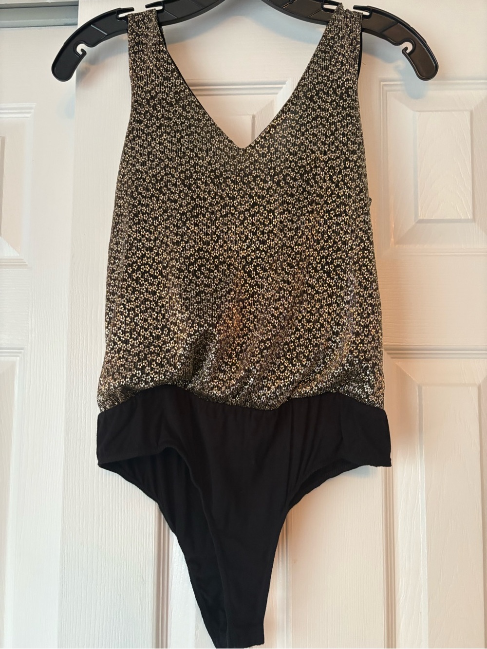 1. State Black and Gold Metallic Sleeveless Bodysuit